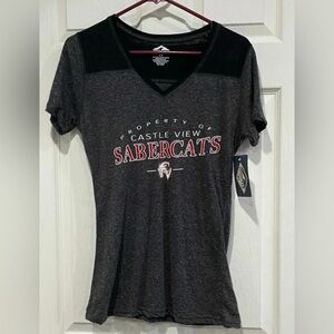 NWT CastleView Sabercats Womens T Shirt Tee Charm V-Neck